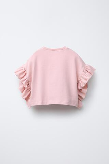 ZARA ФУТБОЛКА С ВОЛАНАМИ, ПУДРОВО-РОЗОВЫЙ