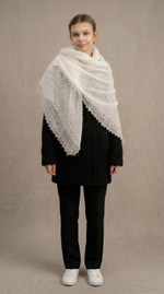 Оренбургский пуховый платок-паутинка А150-02 экрю