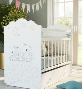 Кроватка детская ВДК Happy Family (белый) маятник поперечный, ящик