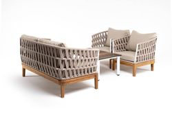 "Диего" лаунж-зона 4-местная плетеная из роупа со столиком "Канны" цвета "дуб", основание дуб, роуп бежевый