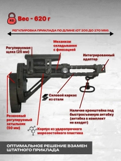 Приклад складной телескопический на АК, Сайга (АСПАК.74.010.00) ОТК