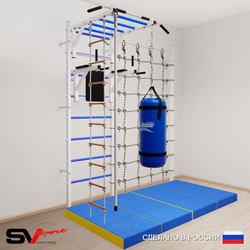 Шведская стенка Sv Sport усиленная 64560 (Турник рукоход/Брусья/Канат/Лестница/Цепь/Мешок 22кг/Мат 2м/Канатный лаз)