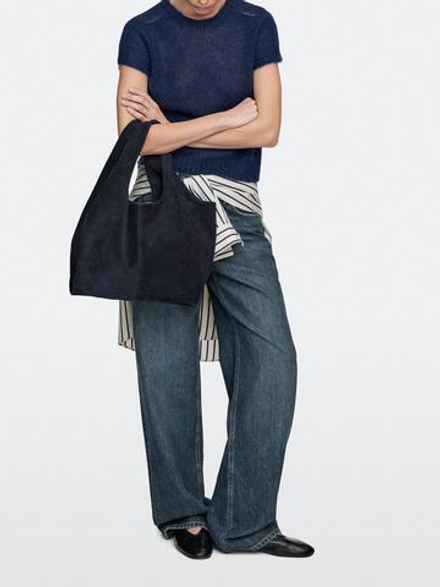 Massimo Dutti Cумка-шоппер из натуральной замши, темно-синий