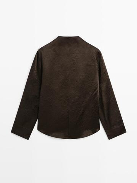 Massimo Dutti Струящаяся блузка с драпированным воротником, коричневый