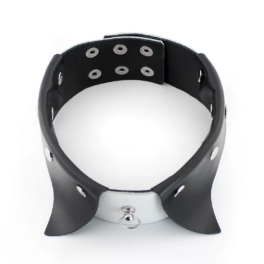 Ошейник воротничок с поводком цепочкой кожа черный белый