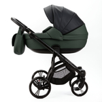Детская универсальная коляска Adamex LANTI Deluxe 2 в 1 SD-41 (черная экокожа, темно-зеленая экокожа)