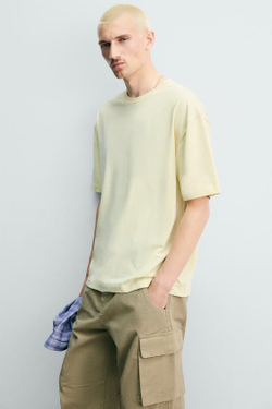 ZARA ФУТБОЛКА RELAXED FIT, СВЕТЛО-ЖЕЛТЫЙ