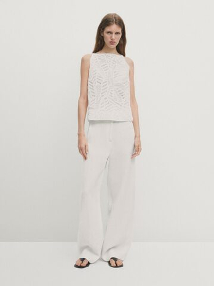 Massimo Dutti Топ из кружева кроше, белый