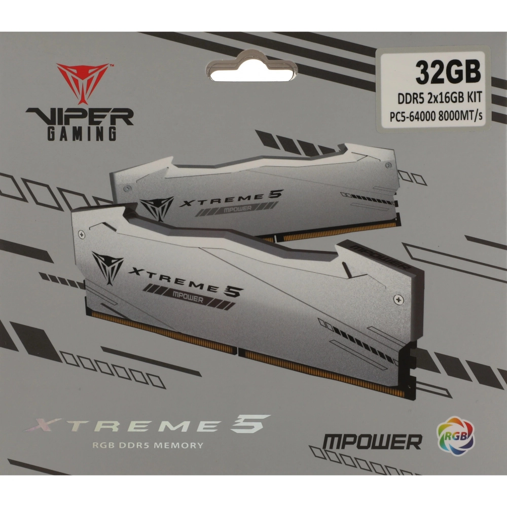Память оперативная Patriot DDR5 2x16GB 8000MHz Viper Xtreme 5 RGB RTL Gaming (PVXR532G80C38KM)