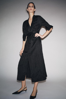 ZARA МЯТОЕ АТЛАСНОЕ ПЛАТЬЕ — ZW COLLECTION LIMITED EDITION, ЧЕРНЫЙ