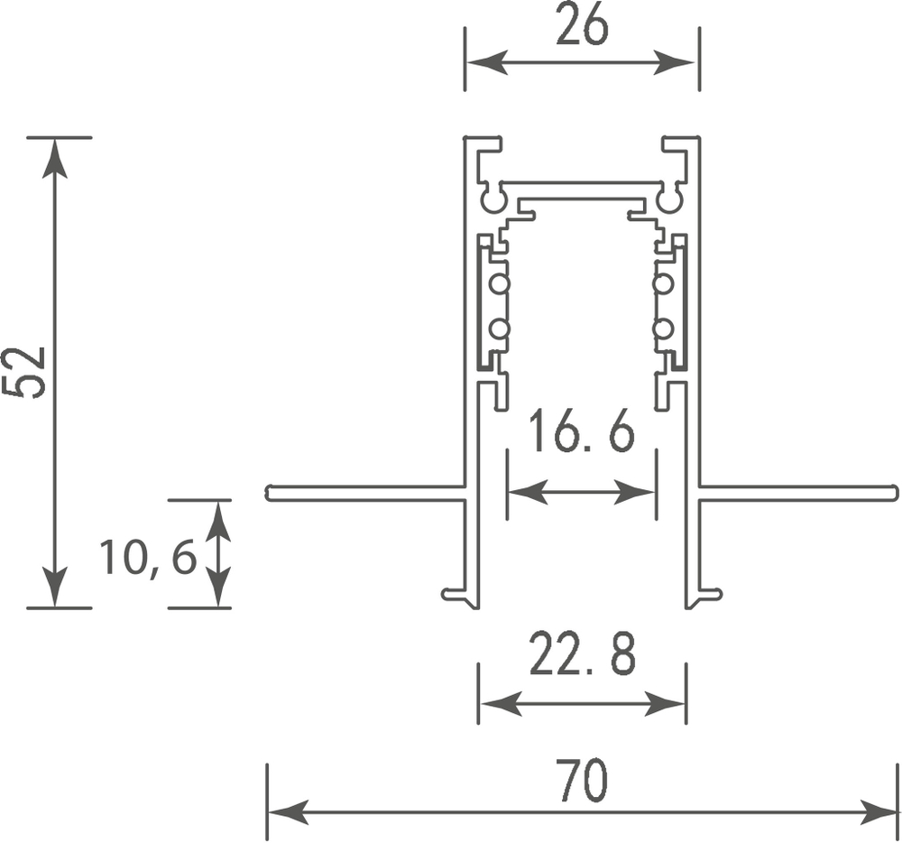 Шинопровод,  встраиваемый,  DC 48 В,  L2500xW70xH52, 5мм,  черный