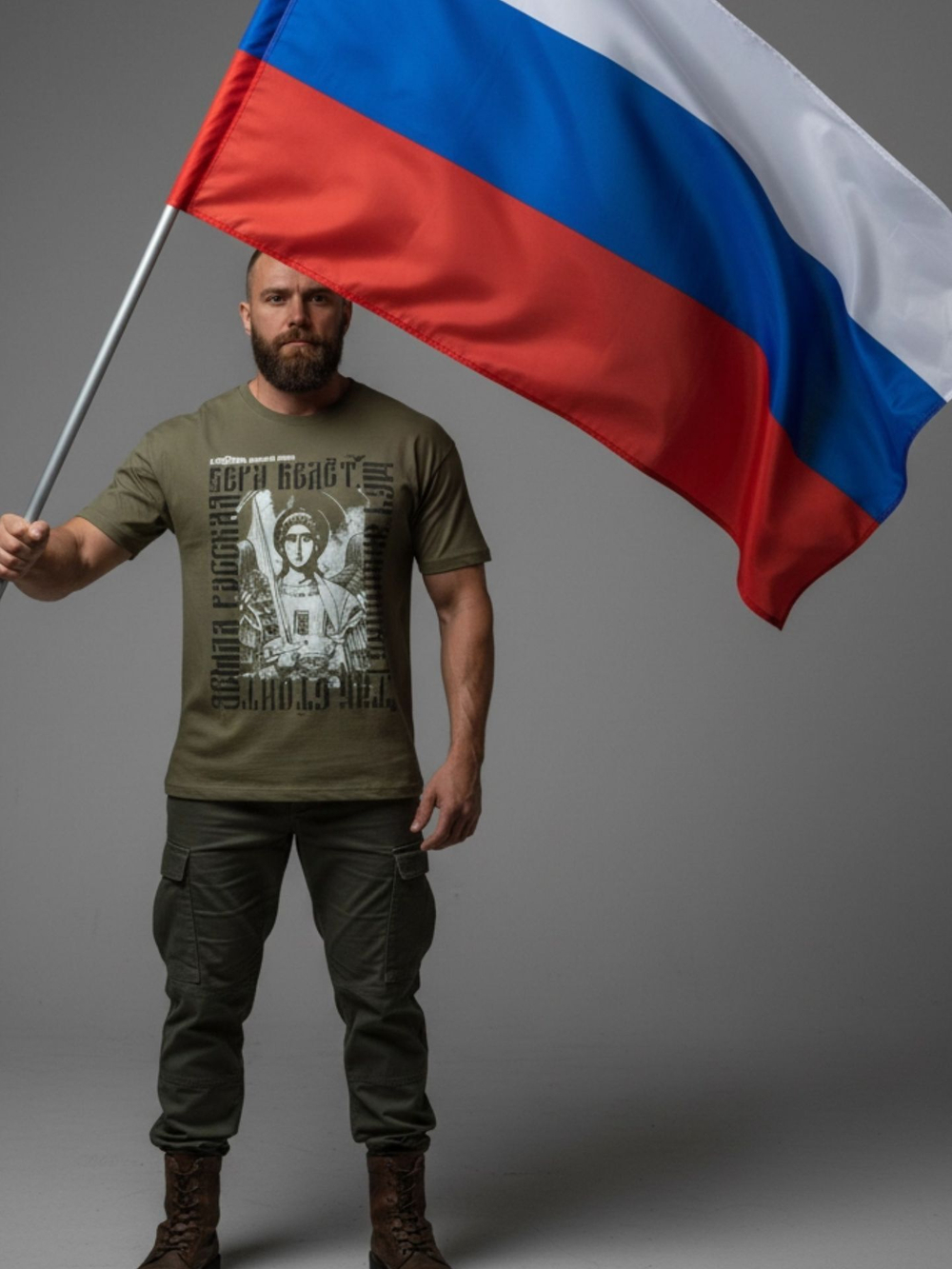 Футболка оверсайз LEGENDA Архангел Михаил хаки