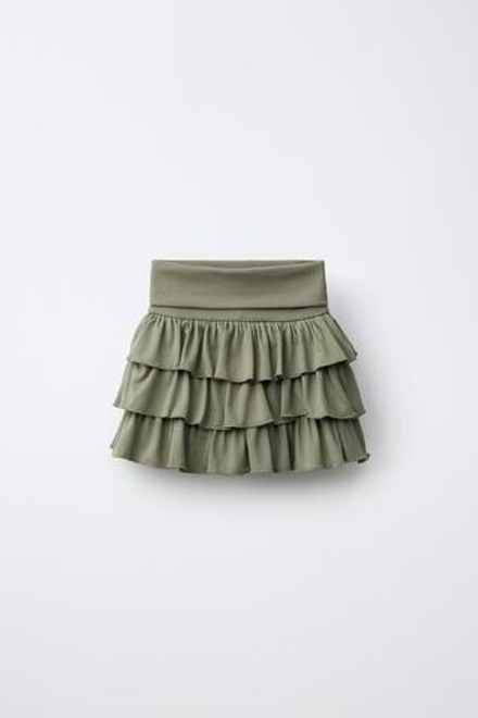 ZARA ЮБКА-ШОРТЫ С ВОЛАНАМИ И ОТВОРОТАМИ, ХАКИ