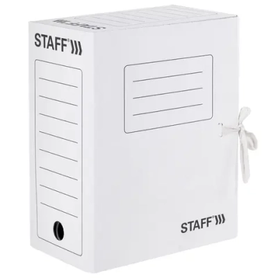 Папка архивная с завязками А4 (325х250 мм), 150 мм, до 1400 листов, микрогофрокартон, БЕЛАЯ, STAFF