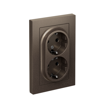 Розетка 2-м СП AtlasDesign 16А IP20 с заземл. защ. шторки в сборе мокко SE ATN000626