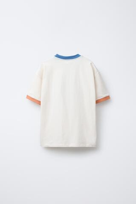 ZARA ФУТБОЛКА С КОНТРАСТНОЙ НАДПИСЬЮ, ЭКРЮ