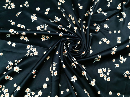 Эластичный бельевой атлас-стрейч, цветы на темно-синем фоне (Арт: ASP-011)