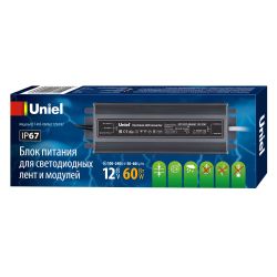 UET-VAF-060A67 12V IP67 Блок питания ультратонкий. 60Вт. Металлический корпус. TM Uniel