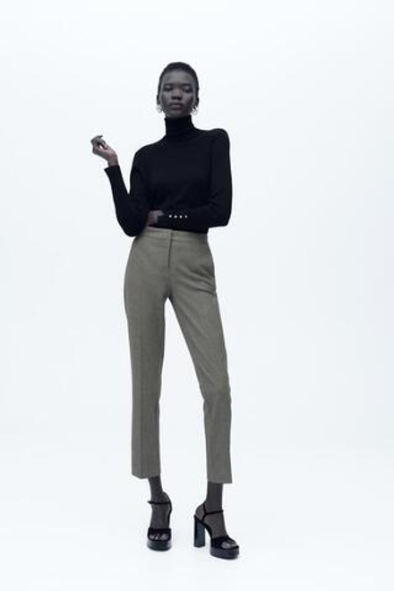 ZARA УКОРОЧЕННЫЕ БРЮКИ ИЗ МЯГКОЙ ТКАНИ, РЫЖЕВАТО-КОРИЧНЕВЫЙ С МЕЛАНЖЕВЫМ ЭФФЕКТОМ