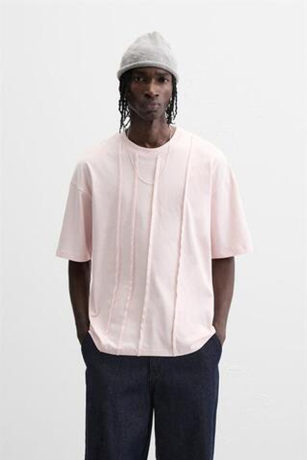 ZARA ФУТБОЛКА СО ШВАМИ, РОЗОВЫЙ