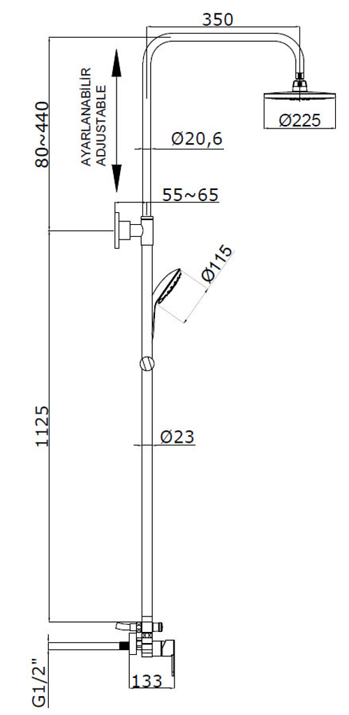 Душевая стойка Azario Tevis AZ-15780161 хром