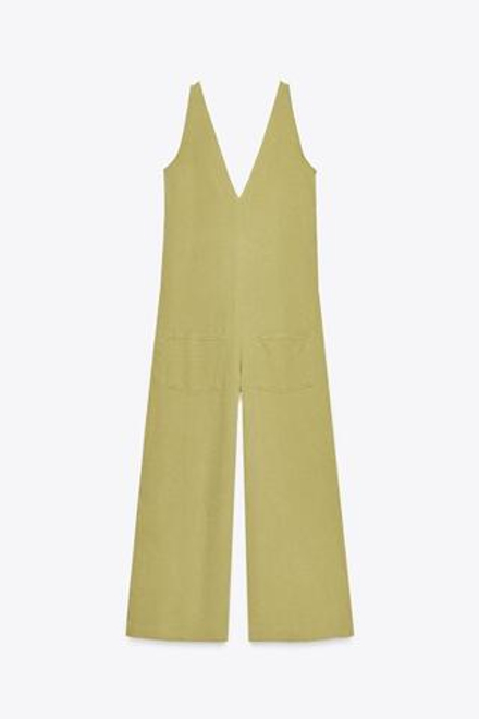 ZARA КОМБИНЕЗОН ИЗ ТКАНИ ИНТЕРЛОК, СВЕТЛО-ОЛИВКОВЫЙ
