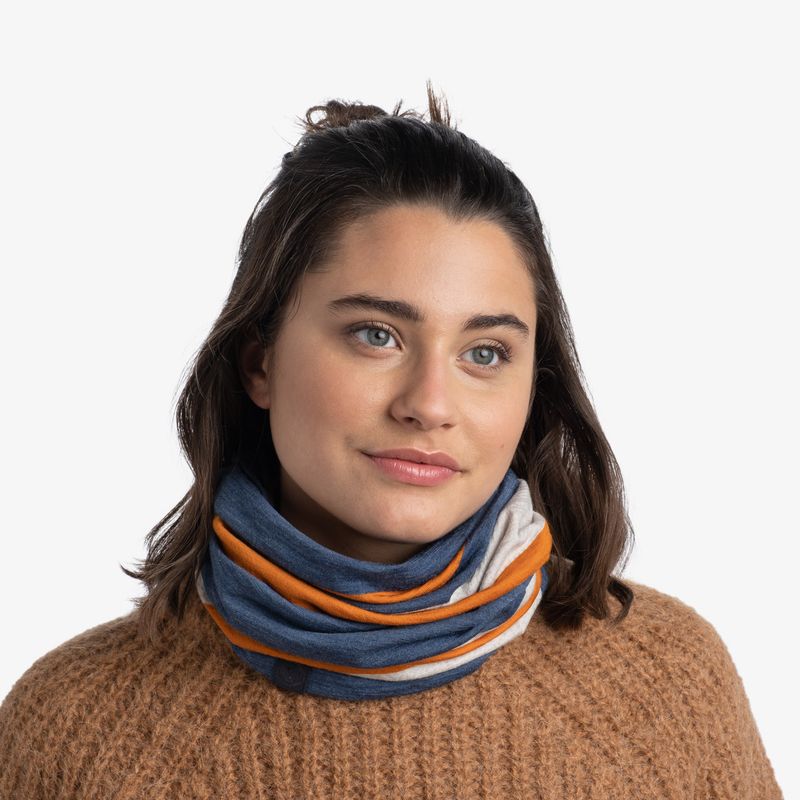 Тонкий шерстяной шарф-труба Buff Wool Move lightweight Steel Blue Фото 2