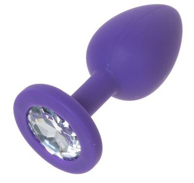 Фиолетовая силиконовая анальная пробка с прозрачным кристаллом - 7,3 см. (Цвет: прозрачный)