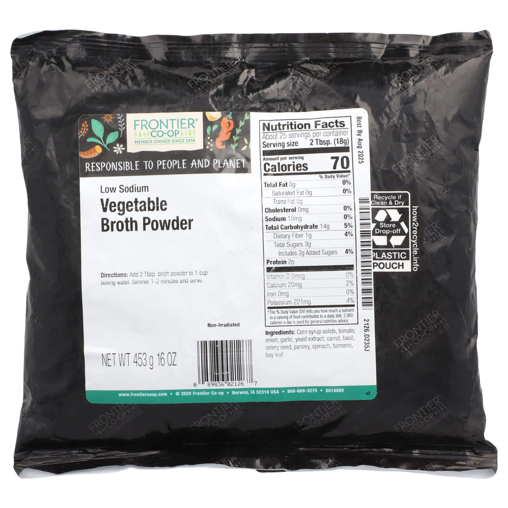 Frontier Co-op, Порошок из овощного бульона, с низким содержанием натрия, 453 г (16 унций)