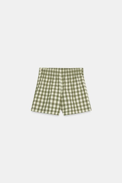 ZARA ШОРТЫ В КЛЕТКУ ВИШИ, МЯГКИЙ ЗЕЛЕНЫЙ