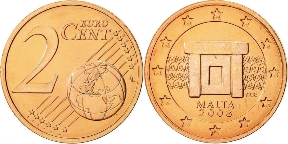 Мальта 2 евроцента, 2008-2023 Окна Азурра XF