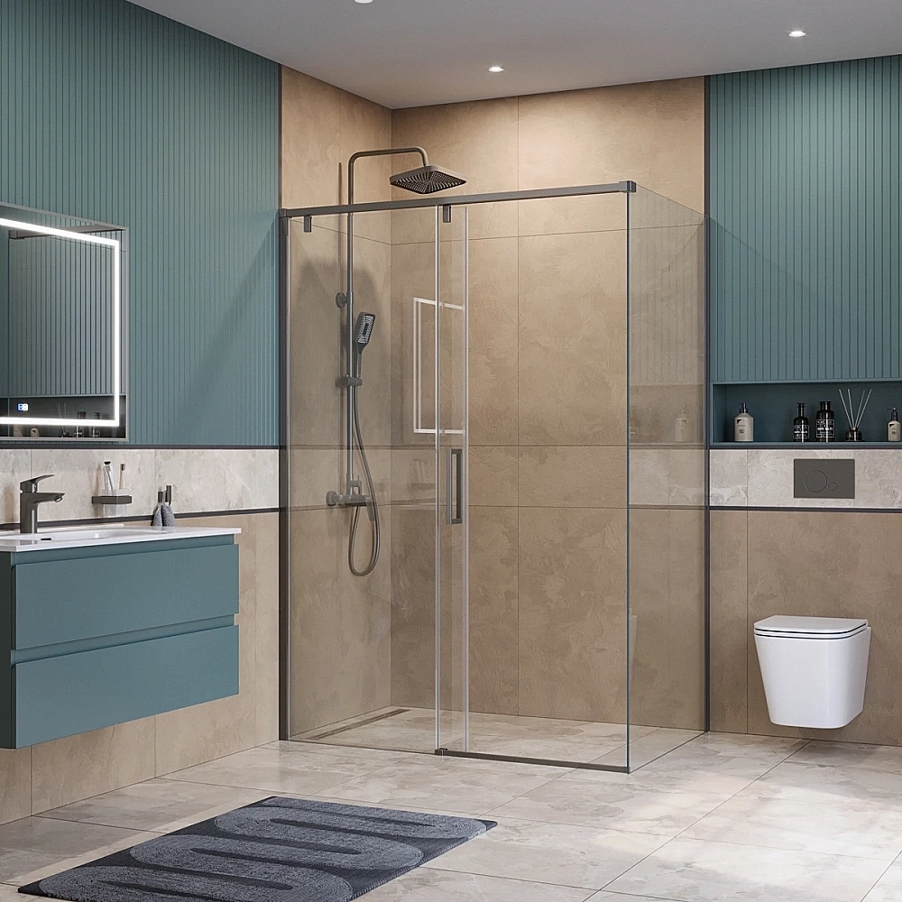 Душевой уголок BelBagno SOFT_CLOSE-1-AH-1 130х100 стекло прозрачное/профиль оружейная сталь
