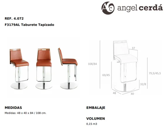 Регулируемый барный стул Angel Cerda 4072