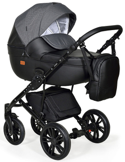 Детская коляска Indigo Mio 3 в 1 Mi 07 черная кожа+черный узор