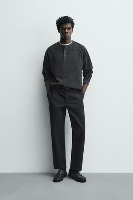 ZARA БРЮКИ STRAIGHT FIT ИЗ РЕЛЬЕФНОЙ ТКАНИ, МОРСКОЙ СИНИЙ