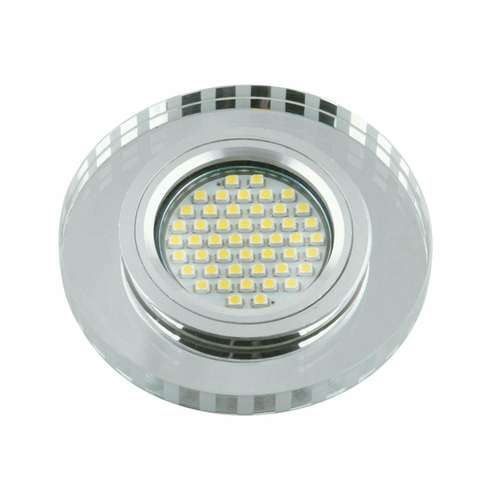 DLS-L127 GU5.3 CHROME/GLASSY Светильник декоративный встраиваемый, серия Luciole. Без лампы, цоколь GU5.3. Доп. светодиодная подсветка 3Вт. Металл/сте