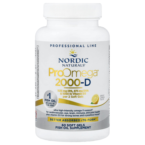 Nordic Naturals, ProOmega 2000-D, Лимон, 1250 мг, 60 мягких таблеток