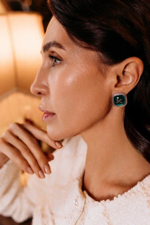 Серьги "Пуговицы" с зелёным агатом