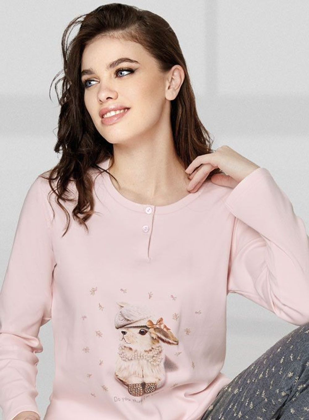 Женская пижама Sweeters: кофта и брючки (Размер: L) (Цвет: серый меланж)