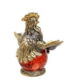 Народные промыслы AM-1476 Фигурка «Петух на шаре» (латунь, янтарь)