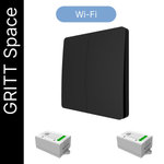 Умный беспроводной выключатель GRITT Space 2кл. черный комплект: 1 выкл. IP67, 2 реле 1000Вт 433 + WiFi с управлением со смартфона, S181220BLWF