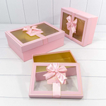 Коробка 33.5х25х11.5 см Набор 3 шт с окошком (Розовый)