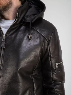 Куртка зимняя кожаная с капюшоном пуховик