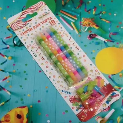 Свечи для торта»Нежный горошек» 10 шт. 10 см, микс цветов