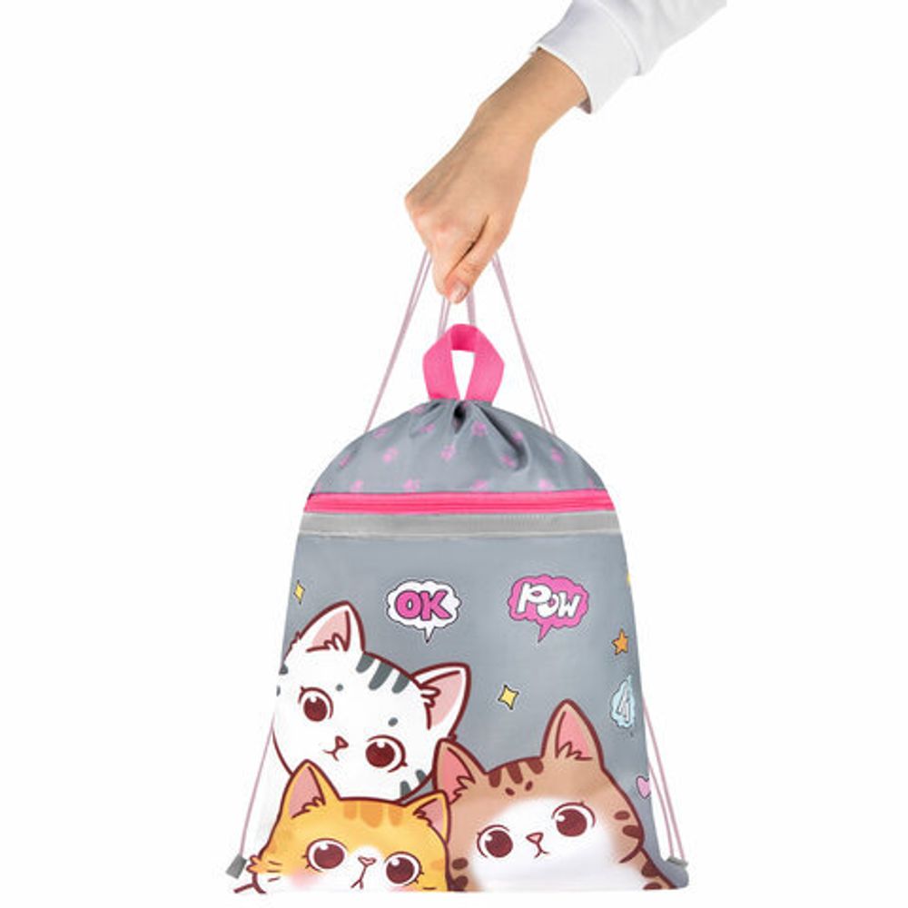 Мешок для обуви BRAUBERG, с петлей, светоотражающая полоса, 2 отделения, 46х36 см, "Hi there", 273449