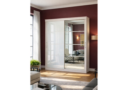 Шкаф Woodville Москана-2 1,5 м анкор светлый, зеркало, лакобель белый