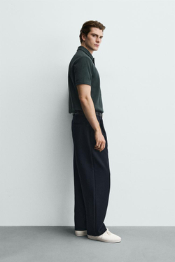 ZARA ПОЛО ИЗ РЕЛЬЕФНОЙ ТКАНИ ВАФЕЛЬНОГО ПЕРЕПЛЕТЕНИЯ, ЗЕЛЕНОВАТО-СИНИЙ