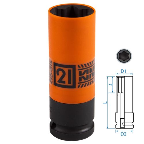 KING TONY (9BW4502) Головка для секретных болтов Hyundai, KIA ударная 1/2", 21 мм