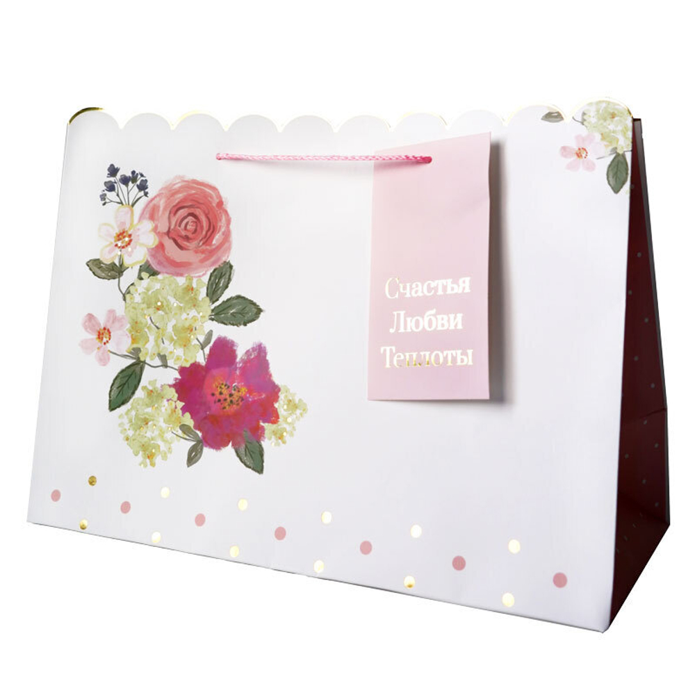 Пакет подарочный "Цветы" Тиснение фольгой 39*17*27 см