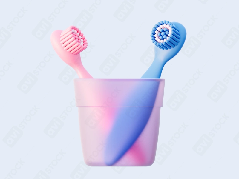 3D зубные щётки в стакане — иллюстрация для стоматологии и гигиены